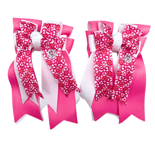 Ponytail Bows Online 3" Tails Pink Florals/White PonyTail Bows equestrian team apparel online tack store mobile tack store custom farm apparel custom show stable clothing equestrian lifestyle horse show clothing riding clothes Pink Florals/White PonyTail Bows horses equestrian tack store