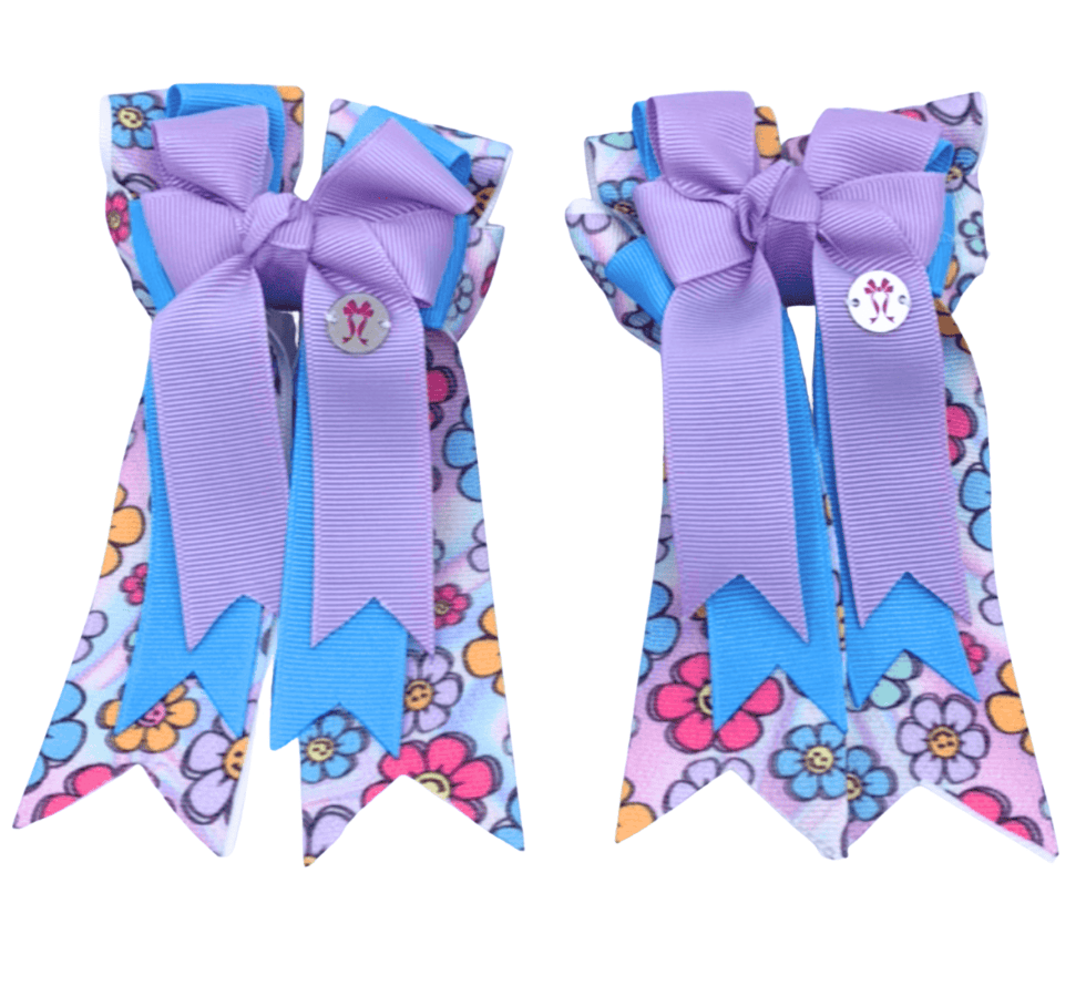 Ponytail Bows Online 3" Tails PonyTail Bows- Smiley Flower equestrian team apparel online tack store mobile tack store custom farm apparel custom show stable clothing equestrian lifestyle horse show clothing riding clothes PonyTail Bows- Smiley Flower horses equestrian tack store