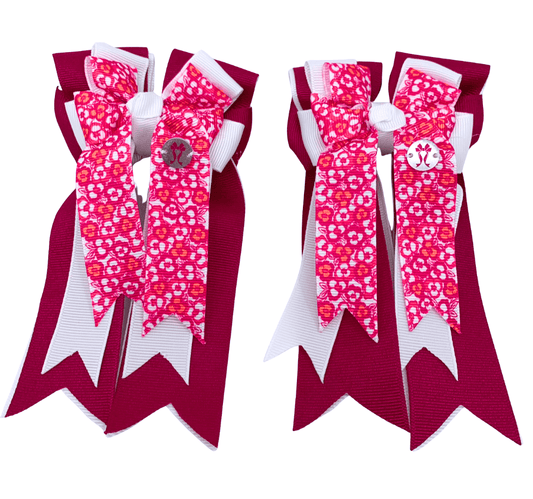 Ponytail Bows Online 3" Tails PonyTail Bows- Raspberry Floral equestrian team apparel online tack store mobile tack store custom farm apparel custom show stable clothing equestrian lifestyle horse show clothing riding clothes PonyTail Bows- Raspberry Floral horses equestrian tack store