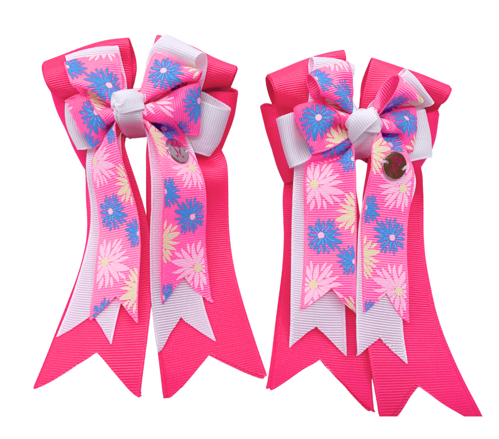 Ponytail Bows Online 3" Tails PonyTail Bows- Hot Pink Spring Flowers equestrian team apparel online tack store mobile tack store custom farm apparel custom show stable clothing equestrian lifestyle horse show clothing riding clothes PonyTail Bows- Hot Pink Spring Flowers horses equestrian tack store