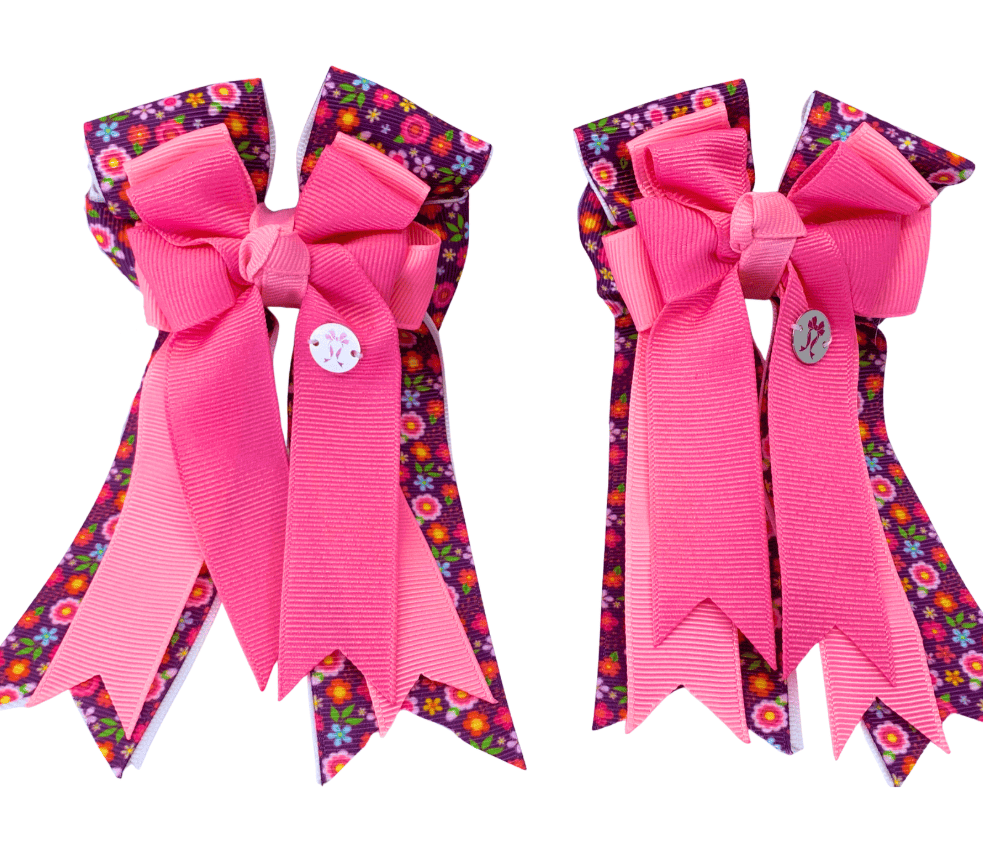 Ponytail Bows Online 3" Tails PonyTail Bows- Pink Spring Floral equestrian team apparel online tack store mobile tack store custom farm apparel custom show stable clothing equestrian lifestyle horse show clothing riding clothes PonyTail Bows- Pink Spring Floral horses equestrian tack store