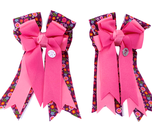 Ponytail Bows Online 3" Tails PonyTail Bows- Pink Spring Floral equestrian team apparel online tack store mobile tack store custom farm apparel custom show stable clothing equestrian lifestyle horse show clothing riding clothes PonyTail Bows- Pink Spring Floral horses equestrian tack store
