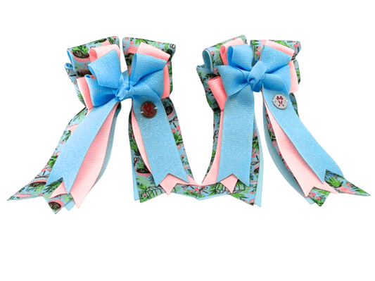 Ponytail Bows Online 3" Tails Garden Party - Blue Glitter PonyTail Bows equestrian team apparel online tack store mobile tack store custom farm apparel custom show stable clothing equestrian lifestyle horse show clothing riding clothes Garden Party - Blue Glitter PonyTail Bows horses equestrian tack store