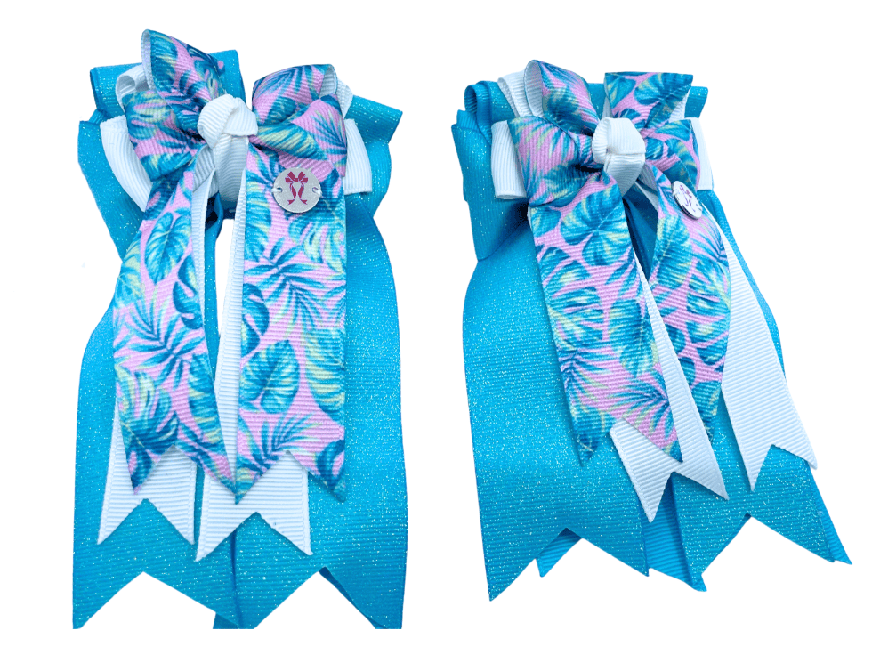 Ponytail Bows Online 3" Tails Palm Trees Pastel- Ocean Blue PonyTail Bows equestrian team apparel online tack store mobile tack store custom farm apparel custom show stable clothing equestrian lifestyle horse show clothing riding clothes Palm Trees Pastel- Ocean Blue PonyTail Bows horses equestrian tack store
