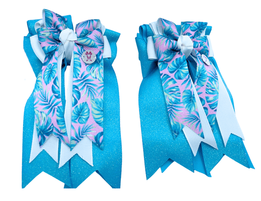 Ponytail Bows Online 3" Tails Palm Trees Pastel- Ocean Blue PonyTail Bows equestrian team apparel online tack store mobile tack store custom farm apparel custom show stable clothing equestrian lifestyle horse show clothing riding clothes Palm Trees Pastel- Ocean Blue PonyTail Bows horses equestrian tack store