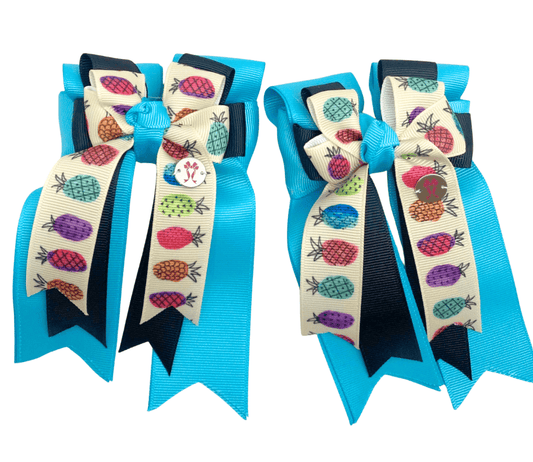 Ponytail Bows Online 3" Tails Pineapple Turquoise PonyTail Bows equestrian team apparel online tack store mobile tack store custom farm apparel custom show stable clothing equestrian lifestyle horse show clothing riding clothes Pineapple Turquoise PonyTail Bows horses equestrian tack store