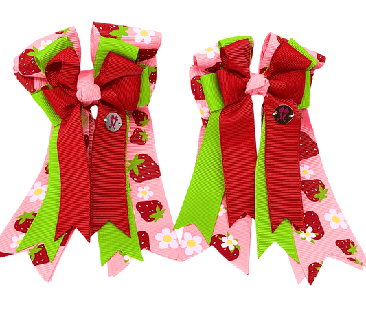 Ponytail Bows Online 3" Tails PonyTail Bows- Strawberry Fun equestrian team apparel online tack store mobile tack store custom farm apparel custom show stable clothing equestrian lifestyle horse show clothing riding clothes PonyTail Bows- Strawberry Fun horses equestrian tack store