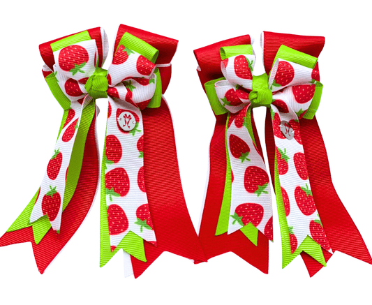 Ponytail Bows Online 3" Tails PonyTail Bows- Strawberries equestrian team apparel online tack store mobile tack store custom farm apparel custom show stable clothing equestrian lifestyle horse show clothing riding clothes PonyTail Bows- Strawberries horses equestrian tack store