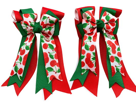 Ponytail Bows Online 3" Tails PonyTail Bows- Cherries equestrian team apparel online tack store mobile tack store custom farm apparel custom show stable clothing equestrian lifestyle horse show clothing riding clothes PonyTail Bows- Cherries horses equestrian tack store