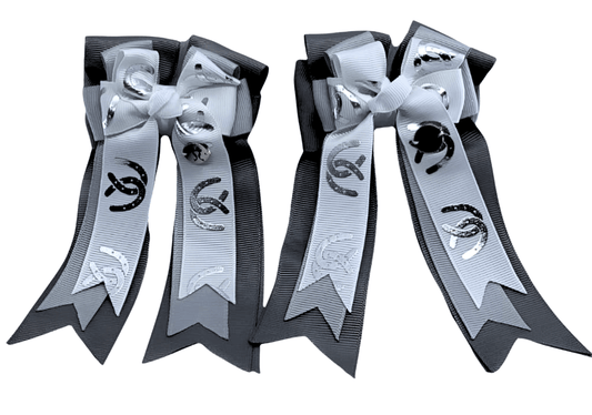 Ponytail Bows Online 3" Tails PonyTail Bows- Horse Shoes (Silver) equestrian team apparel online tack store mobile tack store custom farm apparel custom show stable clothing equestrian lifestyle horse show clothing riding clothes PonyTail Bows- Horse Shoes (Silver) horses equestrian tack store