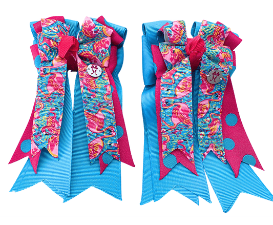 Ponytail Bows Online 3" Tails PonyTail Bows- Fountain Blue Flamingo equestrian team apparel online tack store mobile tack store custom farm apparel custom show stable clothing equestrian lifestyle horse show clothing riding clothes PonyTail Bows- Fountain Blue Flamingo horses equestrian tack store