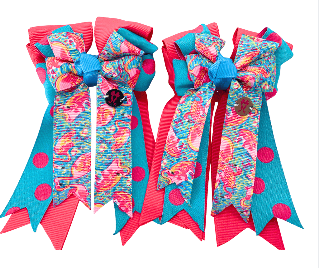 Ponytail Bows Online 3" Tails PonyTail Bows- Hot Pink/Blue Flamingo equestrian team apparel online tack store mobile tack store custom farm apparel custom show stable clothing equestrian lifestyle horse show clothing riding clothes PonyTail Bows- Hot Pink/Blue Flamingo horses equestrian tack store
