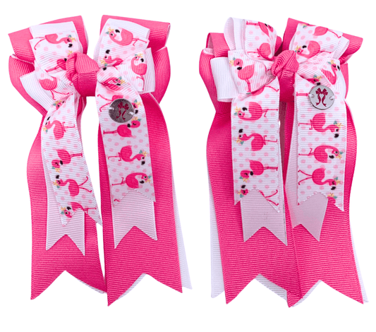 Ponytail Bows Online 3" Tails PonyTail Bows- Pink/White Flamingos equestrian team apparel online tack store mobile tack store custom farm apparel custom show stable clothing equestrian lifestyle horse show clothing riding clothes PonyTail Bows- Pink/White Flamingos horses equestrian tack store