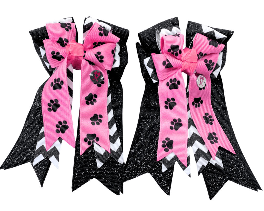 Ponytail Bows Online 3" Tails PonyTail Bows- Chevron (Paws/Pink) equestrian team apparel online tack store mobile tack store custom farm apparel custom show stable clothing equestrian lifestyle horse show clothing riding clothes PonyTail Bows- Chevron (Paws/Pink) horses equestrian tack store