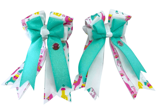 Ponytail Bows Online 3" Tails Drama Llama-Aqua PonyTail Bows equestrian team apparel online tack store mobile tack store custom farm apparel custom show stable clothing equestrian lifestyle horse show clothing riding clothes Drama Llama-Aqua PonyTail Bows horses equestrian tack store