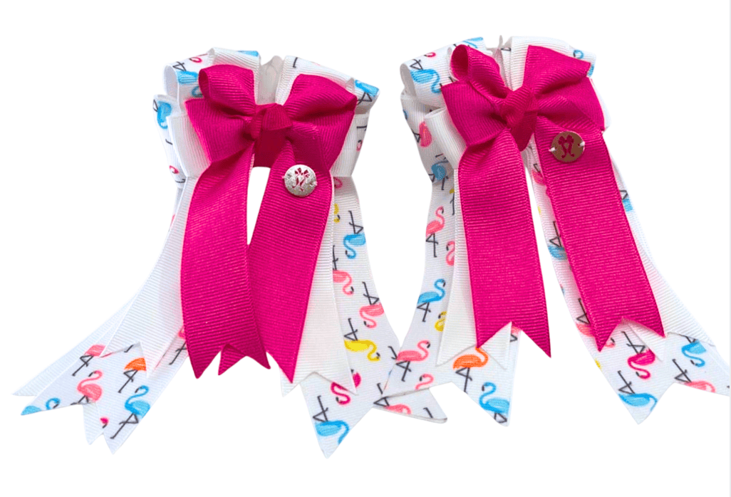 Ponytail Bows Online 3" Tails Flamingos For Days- Hot Pink PonyTail Bows equestrian team apparel online tack store mobile tack store custom farm apparel custom show stable clothing equestrian lifestyle horse show clothing riding clothes Flamingos For Days- Hot Pink PonyTail Bows horses equestrian tack store