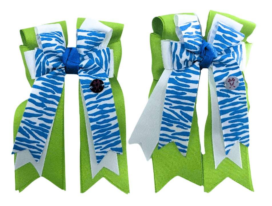 Ponytail Bows Online 3" Tails PonyTail Bows- Zebra (Blue) equestrian team apparel online tack store mobile tack store custom farm apparel custom show stable clothing equestrian lifestyle horse show clothing riding clothes PonyTail Bows- Zebra (Blue) horses equestrian tack store