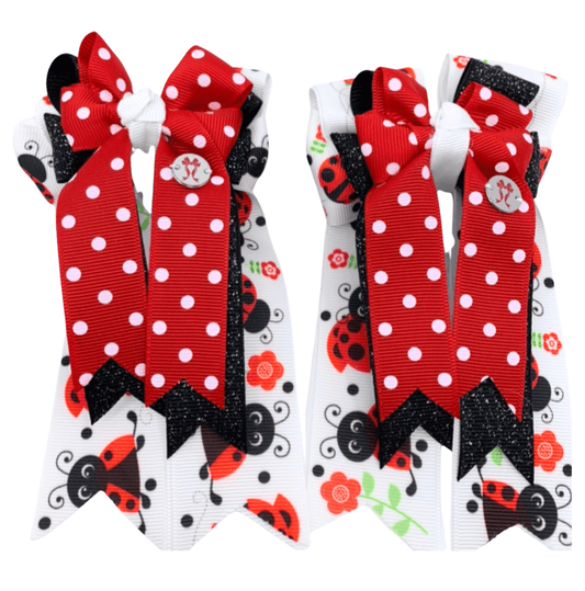 Ponytail Bows Online 3" Tails PonyTail Bows- Polka Dots Ladybug equestrian team apparel online tack store mobile tack store custom farm apparel custom show stable clothing equestrian lifestyle horse show clothing riding clothes PonyTail Bows- Polka Dots Ladybug horses equestrian tack store