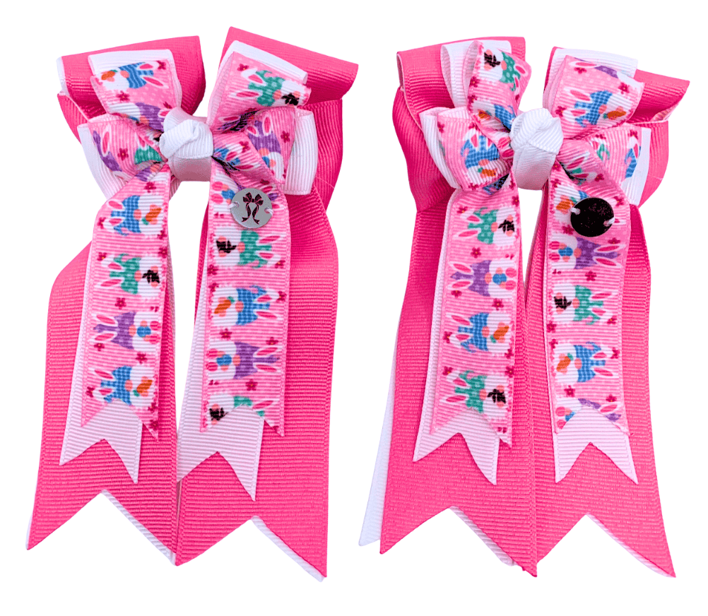 Ponytail Bows Online 3" Tails PonyTail Bows- Pink Bunny Gnomes equestrian team apparel online tack store mobile tack store custom farm apparel custom show stable clothing equestrian lifestyle horse show clothing riding clothes PonyTail Bows- Pink Bunny Gnomes horses equestrian tack store