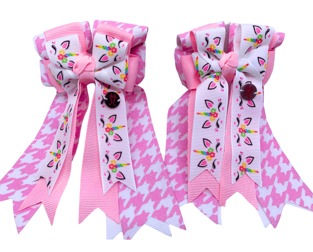 Ponytail Bows Online 3" Tails PonyTail Bows- Unicorn Party/Houndstooth equestrian team apparel online tack store mobile tack store custom farm apparel custom show stable clothing equestrian lifestyle horse show clothing riding clothes PonyTail Bows- Unicorn Party/Houndstooth horses equestrian tack store