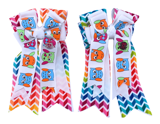 Ponytail Bows Online 3" Tails PonyTail Bows- Chevron (Owls) equestrian team apparel online tack store mobile tack store custom farm apparel custom show stable clothing equestrian lifestyle horse show clothing riding clothes PonyTail Bows- Chevron (Owls) horses equestrian tack store