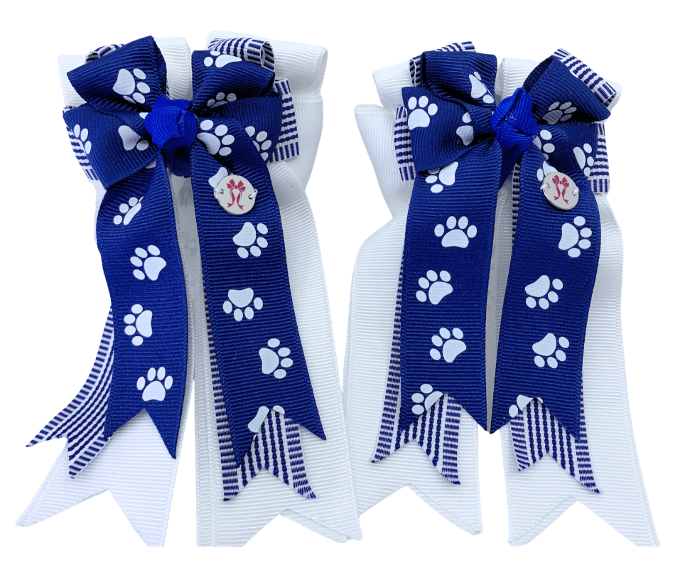 Ponytail Bows Online 3" Tails PonyTail Bows- Royal Paws/Stripe equestrian team apparel online tack store mobile tack store custom farm apparel custom show stable clothing equestrian lifestyle horse show clothing riding clothes PonyTail Bows- Royal Paws/Stripe horses equestrian tack store
