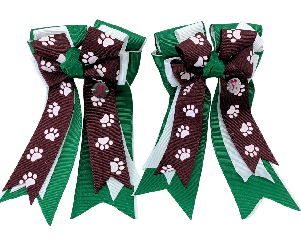 Ponytail Bows Online 3" Tails PonyTail Bows- Burgundy/Green Paws equestrian team apparel online tack store mobile tack store custom farm apparel custom show stable clothing equestrian lifestyle horse show clothing riding clothes PonyTail Bows- Burgundy/Green Paws horses equestrian tack store