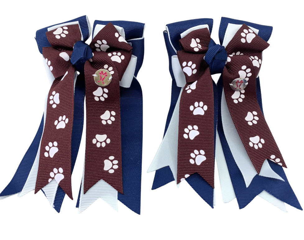 Ponytail Bows Online 3" Tails PonyTail Bows- Burgundy/Navy Paws equestrian team apparel online tack store mobile tack store custom farm apparel custom show stable clothing equestrian lifestyle horse show clothing riding clothes PonyTail Bows- Burgundy/Navy Paws horses equestrian tack store