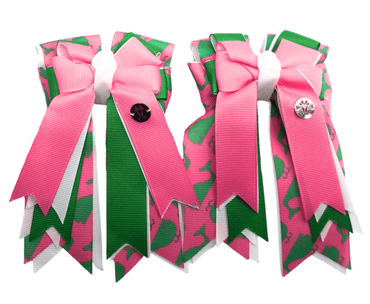 Ponytail Bows Online 3" Tails Green Whales PonyTail Bows equestrian team apparel online tack store mobile tack store custom farm apparel custom show stable clothing equestrian lifestyle horse show clothing riding clothes Green Whales PonyTail Bows horses equestrian tack store