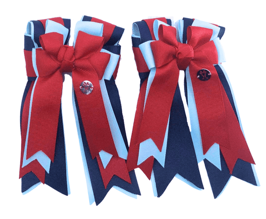 Ponytail Bows Online 3" Tails Red Light Blue/Navy PonyTail Bows equestrian team apparel online tack store mobile tack store custom farm apparel custom show stable clothing equestrian lifestyle horse show clothing riding clothes Red Light Blue/Navy PonyTail Bows horses equestrian tack store