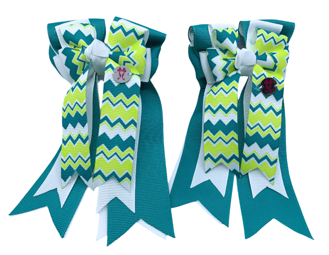 Ponytail Bows Online 3" Tails PonyTail Bows- Chevron (Teal/White) equestrian team apparel online tack store mobile tack store custom farm apparel custom show stable clothing equestrian lifestyle horse show clothing riding clothes PonyTail Bows- Chevron (Teal/White) horses equestrian tack store