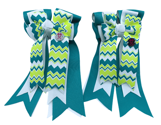 Ponytail Bows Online 3" Tails PonyTail Bows- Chevron (Teal/White) equestrian team apparel online tack store mobile tack store custom farm apparel custom show stable clothing equestrian lifestyle horse show clothing riding clothes PonyTail Bows- Chevron (Teal/White) horses equestrian tack store