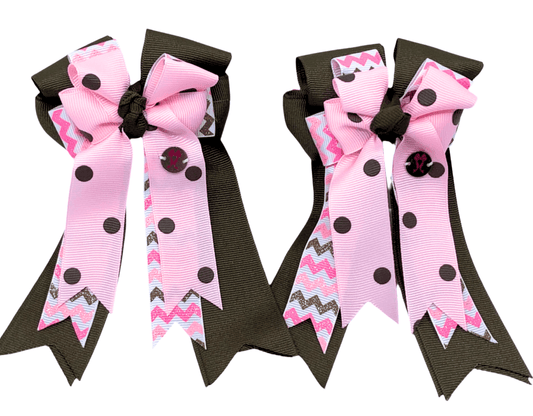 Ponytail Bows Online 3" Tails PonyTail Bows- Chevron (Java/Pink) equestrian team apparel online tack store mobile tack store custom farm apparel custom show stable clothing equestrian lifestyle horse show clothing riding clothes PonyTail Bows- Chevron (Java/Pink) horses equestrian tack store
