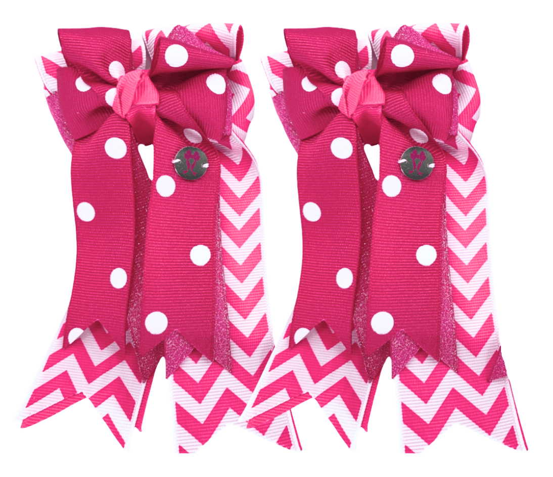 Ponytail Bows Online 3" Tails PonyTail Bows- Chevron (Pink Dots/Sparkle) equestrian team apparel online tack store mobile tack store custom farm apparel custom show stable clothing equestrian lifestyle horse show clothing riding clothes PonyTail Bows- Chevron (Pink Dots/Sparkle) horses equestrian tack store