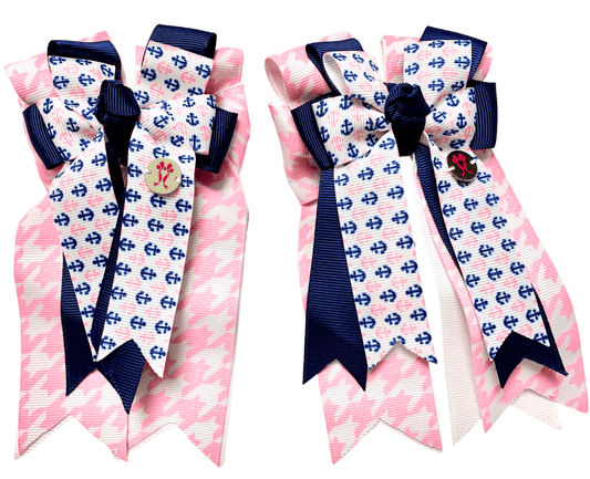 Ponytail Bows Online 3" Tails Anchors on Houndstooth PonyTail Bows equestrian team apparel online tack store mobile tack store custom farm apparel custom show stable clothing equestrian lifestyle horse show clothing riding clothes Anchors on Houndstooth PonyTail Bows horses equestrian tack store