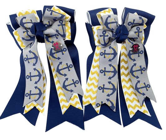Ponytail Bows Online 3" Tails PonyTail Bows- Anchors Away/Gold equestrian team apparel online tack store mobile tack store custom farm apparel custom show stable clothing equestrian lifestyle horse show clothing riding clothes PonyTail Bows- Anchors Away/Gold horses equestrian tack store