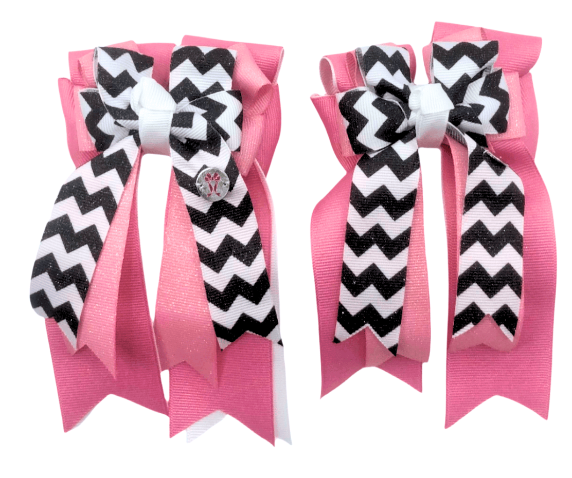 Ponytail Bows Online 3" Tails PonyTail Bows- Chevron (Pink/Black/White) equestrian team apparel online tack store mobile tack store custom farm apparel custom show stable clothing equestrian lifestyle horse show clothing riding clothes PonyTail Bows- Chevron (Pink/Black/White) horses equestrian tack store