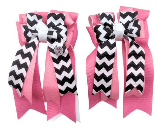 Ponytail Bows Online 3" Tails PonyTail Bows- Chevron (Pink/Black/White) equestrian team apparel online tack store mobile tack store custom farm apparel custom show stable clothing equestrian lifestyle horse show clothing riding clothes PonyTail Bows- Chevron (Pink/Black/White) horses equestrian tack store