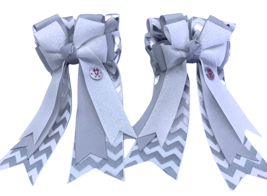 Ponytail Bows Online 3" Tails PonyTail Bows- Chevron (Silver) equestrian team apparel online tack store mobile tack store custom farm apparel custom show stable clothing equestrian lifestyle horse show clothing riding clothes PonyTail Bows- Chevron (Silver) horses equestrian tack store