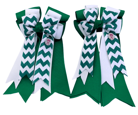 Ponytail Bows Online 3" Tails PonyTail Bows- Chevron (Hunter Green) equestrian team apparel online tack store mobile tack store custom farm apparel custom show stable clothing equestrian lifestyle horse show clothing riding clothes PonyTail Bows- Chevron (Hunter Green) horses equestrian tack store