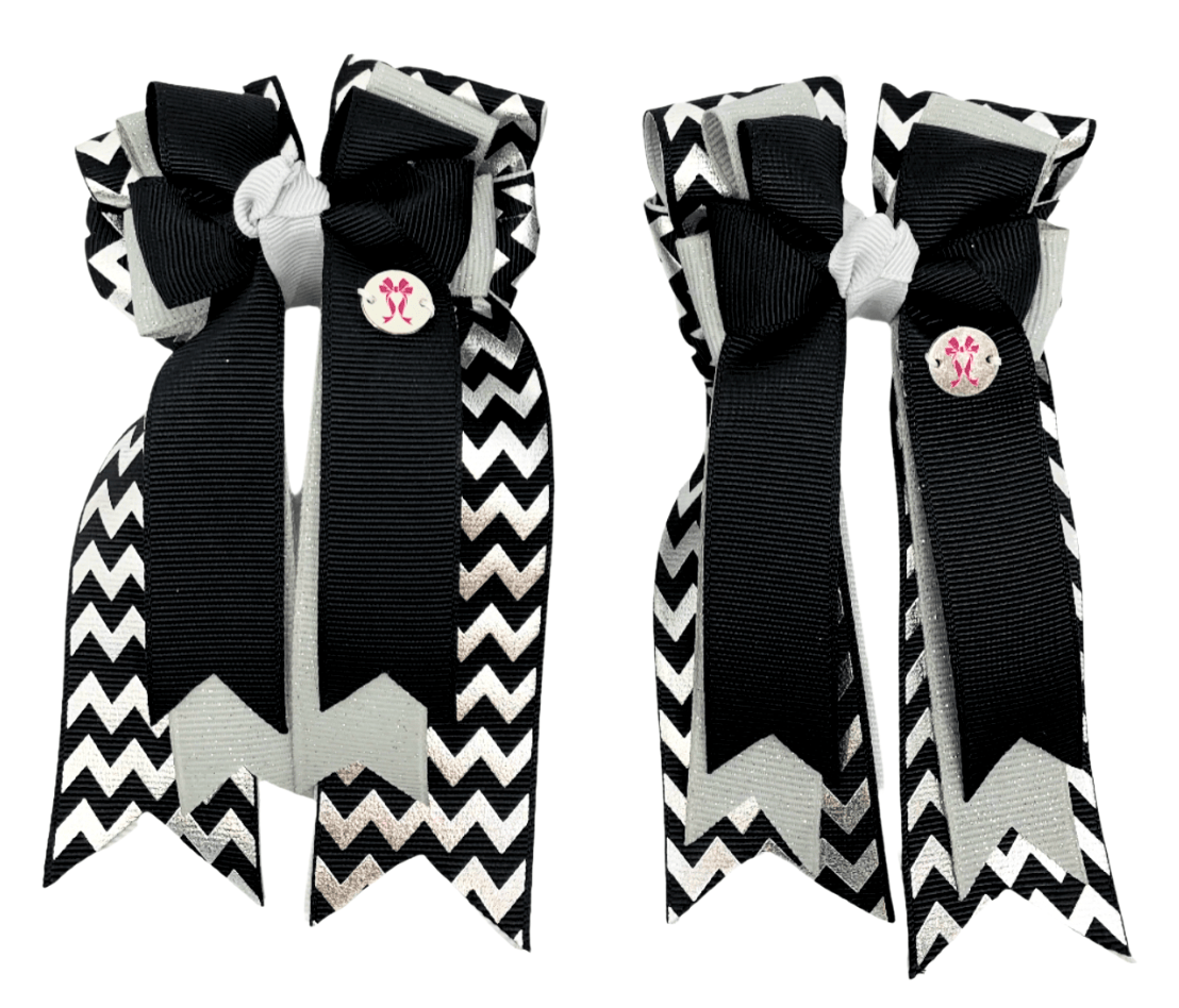 Ponytail Bows Online 3" Tails PonyTail Bows- Chevron (Black/Grey) equestrian team apparel online tack store mobile tack store custom farm apparel custom show stable clothing equestrian lifestyle horse show clothing riding clothes PonyTail Bows- Chevron (Black/Grey) horses equestrian tack store