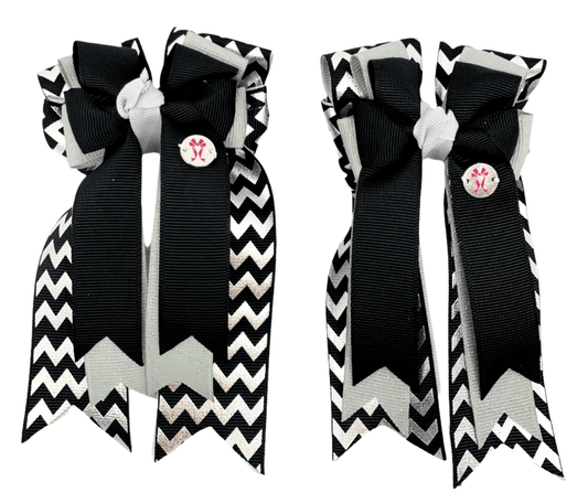 Ponytail Bows Online 3" Tails PonyTail Bows- Chevron (Black/Grey) equestrian team apparel online tack store mobile tack store custom farm apparel custom show stable clothing equestrian lifestyle horse show clothing riding clothes PonyTail Bows- Chevron (Black/Grey) horses equestrian tack store