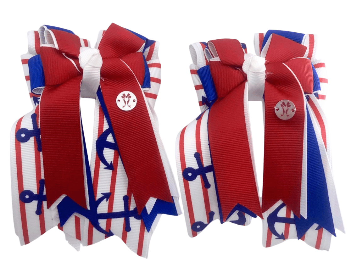 Ponytail Bows Online 3" Tails Anchors Red PonyTail Bows equestrian team apparel online tack store mobile tack store custom farm apparel custom show stable clothing equestrian lifestyle horse show clothing riding clothes Anchors Red PonyTail Bows horses equestrian tack store