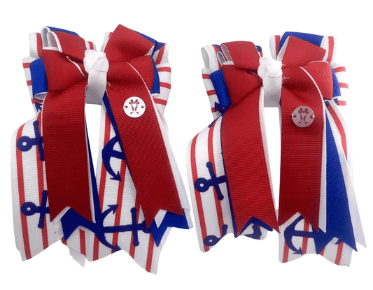 Ponytail Bows Online 3" Tails Anchors Red PonyTail Bows equestrian team apparel online tack store mobile tack store custom farm apparel custom show stable clothing equestrian lifestyle horse show clothing riding clothes Anchors Red PonyTail Bows horses equestrian tack store