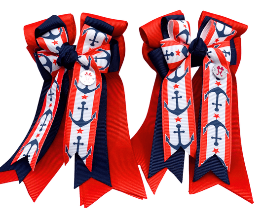 Ponytail Bows Online 3" Tails PonyTail Bows- Marine Anchors equestrian team apparel online tack store mobile tack store custom farm apparel custom show stable clothing equestrian lifestyle horse show clothing riding clothes PonyTail Bows- Marine Anchors horses equestrian tack store