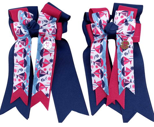 Ponytail Bows Online 3" Tails PonyTail Bows- Navy Pink Sailing equestrian team apparel online tack store mobile tack store custom farm apparel custom show stable clothing equestrian lifestyle horse show clothing riding clothes PonyTail Bows- Navy Pink Sailing horses equestrian tack store
