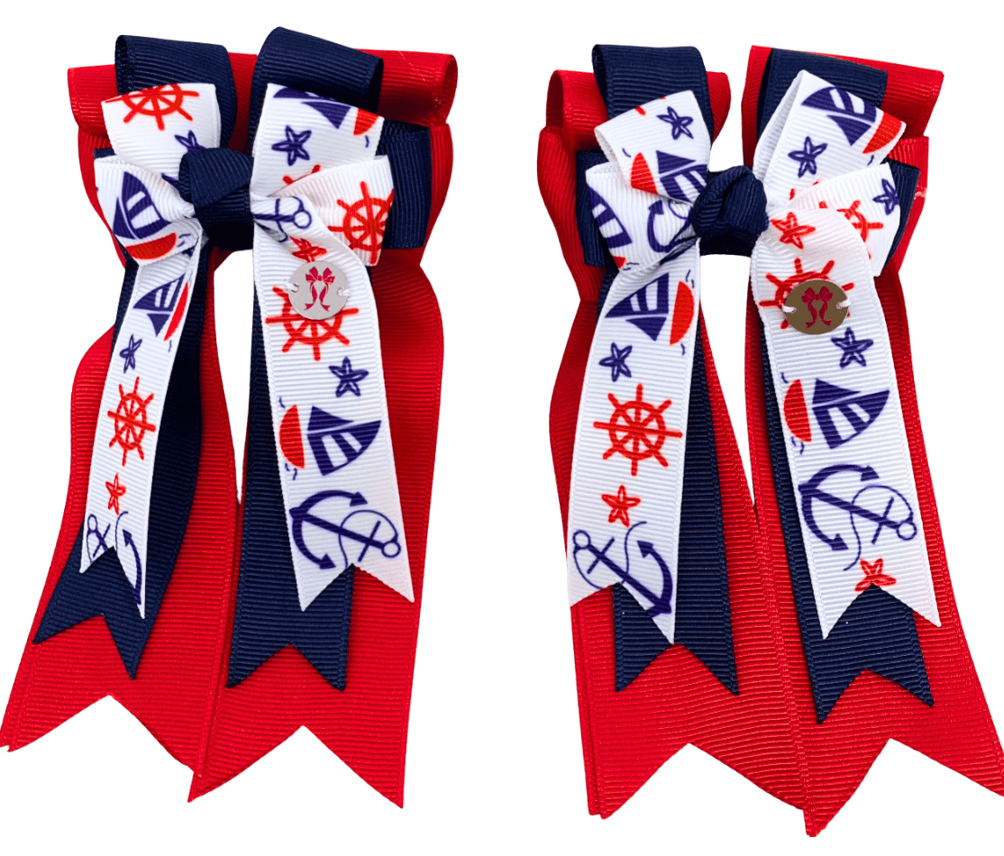 Ponytail Bows Online 3" Tails PonyTail Bows- Red Blue Sailing equestrian team apparel online tack store mobile tack store custom farm apparel custom show stable clothing equestrian lifestyle horse show clothing riding clothes PonyTail Bows- Red Blue Sailing horses equestrian tack store