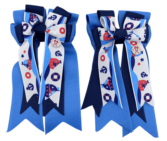 Ponytail Bows Online 3" Tails PonyTail Bows- Light Blue Sailboats equestrian team apparel online tack store mobile tack store custom farm apparel custom show stable clothing equestrian lifestyle horse show clothing riding clothes PonyTail Bows- Light Blue Sailboats horses equestrian tack store