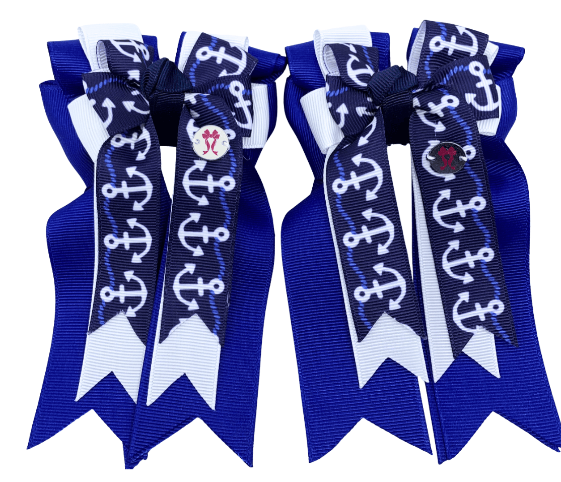 Ponytail Bows Online 3" Tails PonyTail Bows- Royal Blue Anchors equestrian team apparel online tack store mobile tack store custom farm apparel custom show stable clothing equestrian lifestyle horse show clothing riding clothes PonyTail Bows- Royal Blue Anchors horses equestrian tack store