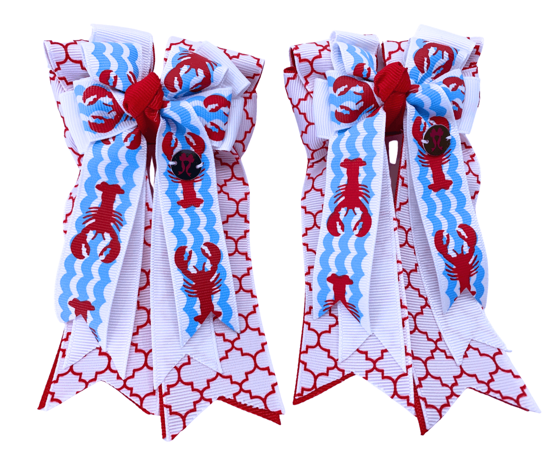 Ponytail Bows Online 3" Tails PonyTail Bows- Red Motif Lobster equestrian team apparel online tack store mobile tack store custom farm apparel custom show stable clothing equestrian lifestyle horse show clothing riding clothes PonyTail Bows- Red Motif Lobster horses equestrian tack store